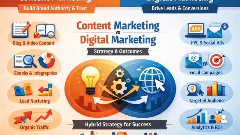 Content Marketing vs Digital Marketing: Strategy & Outcomes