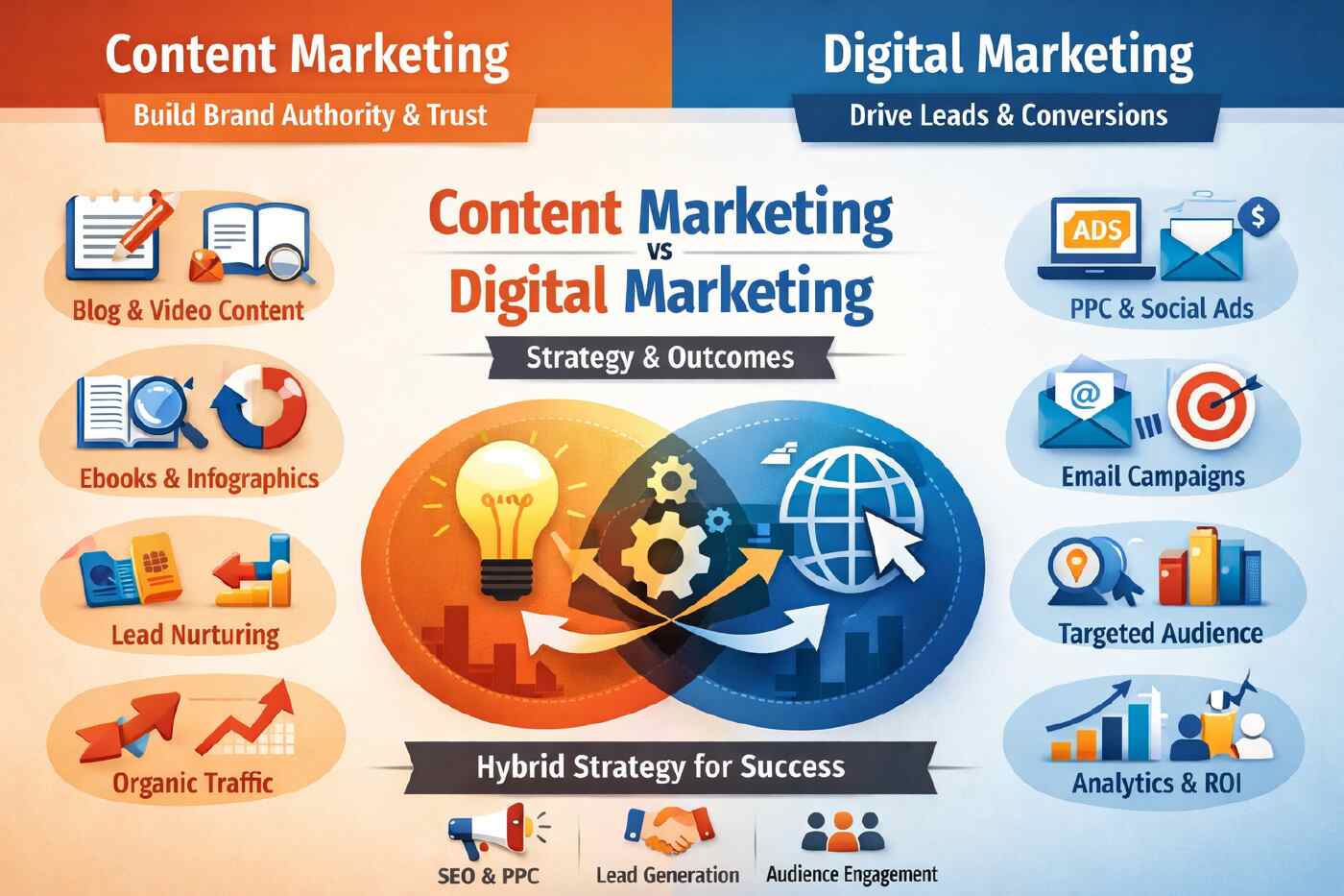 Content Marketing vs Digital Marketing: Strategy & Outcomes